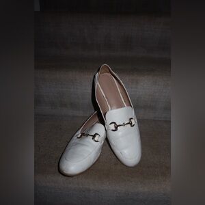 BCBGeneration White Loafers with Gold Buckle